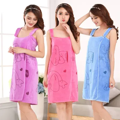 Women Fast Drying Rabbit Wearable Bath Towel Shower SPA Wrap Body Beach Bathroom Bathrobe