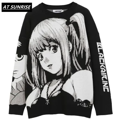 Mens Hip Hop Streetwear Harajuku Sweater Vintage Retro Japanese Style Anime Girl Knitted Sweater 2021 Autumn Cotton Pullover