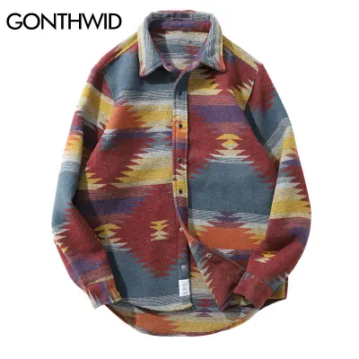 GONTHWID Hip Hop Tie Dye Snap Button Long Sleeve Shirts Men Fashion Casual Street wear Dress Shirt Coats Male Hipster Shirts Tops