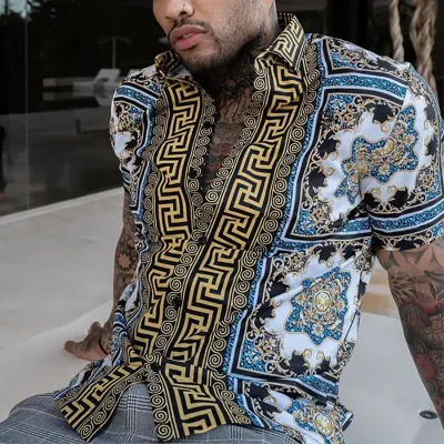 Hot Sale 2021 Summer New Men's Clothing European American Retro Trend Shirt Cardigan Men's Short Sleeve Shirt