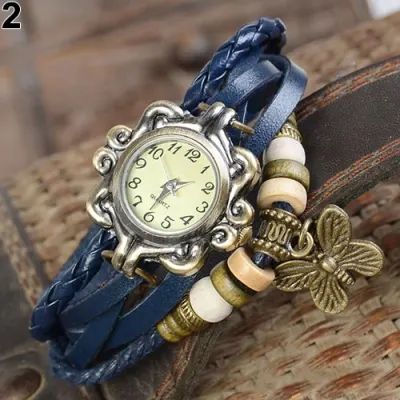 Women's Casual Vintage Multilayer Butterfly Faux Leather Bracelet Wrist Watch Ladies Female Clock Montre Femme Relogios