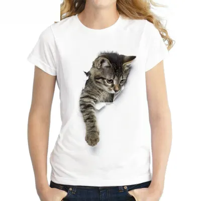 3D Cat Print Harajuku T shirt Women Summer Casual Short Sleeve O Neck T Shirt Cheap Clothes China Fashion Women