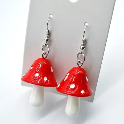 1 Pair Fashion Women Sweet Fresh Handmade Plastic Simulation Mushroom Long Pendant Earring Jewelry Accessories Gift