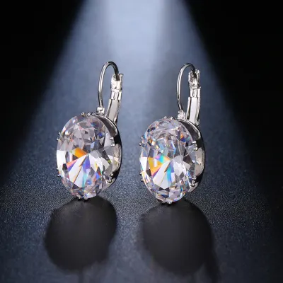 Hot Sell Oval Shape Crystal Earring 6 Colors Cubic Zirconia Stone Hoop Earrings For Women and Girls Fashion Party Jewelry