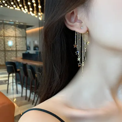 Exaggerated temperament star tassel earrings rear hanging six-pointed star earrings European and American women fashion earrings