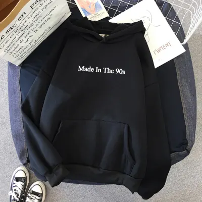 Cool Oversized Women Hoodies Made In The 90s Letter Printed Sweatshirt Womens Winter Warm Streetwear Pullovers Thick Hoodie