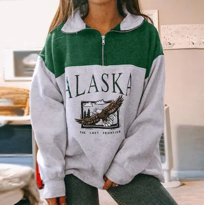 2021 Vintage Zip up Women Sweatshirts Streetwear Letter Printed Hoodies Women Back To The Basics Loose Sweatshirt with Fleece