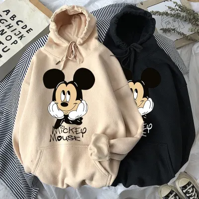 Disney Women Hoodies Mickey Mouse Hoodies Cartoon Tops Long Sleeve Pockets Sweatshirts Fashion Hooded Women