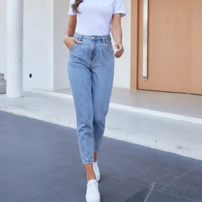 2021 Depony High Waist Mom Jeans Women Boyfriends Straight Jeans Femme 100% Cotton Loose Vintage Denim pants Vaqueros Mujer