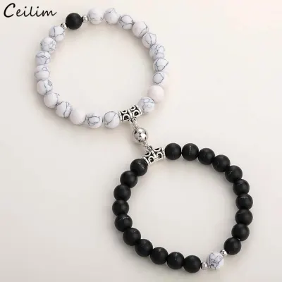 2021 Fashion 2pcs set Natural Stone Beads Yoga Bracelet For Lovers Distance Magnet Couple Bracelets Friendship Jewelry