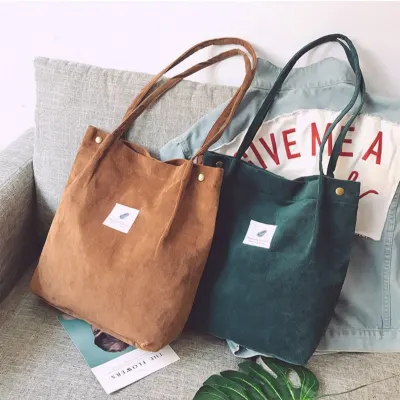 Bags for Women 2021 Corduroy Shoulder Bag Reusable Shopping Bags Casual Tote Female Handbag for A Certain Number of Drop shipping