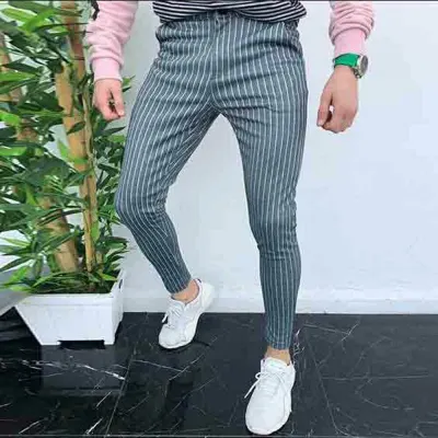 Fashion Men's Slim Fit Stripe Business Formal Pants Casual Office Skinny Long Straight Joggers Sweat Pants Trousers