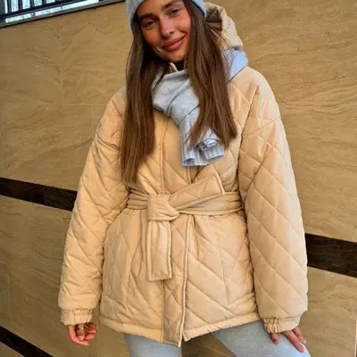 CP Casual Loose Arygle Hooded Parkas Women Fashion Solid Thick Short Coats Women Elegant Tie Belt Cotton Jackets Female Ladies