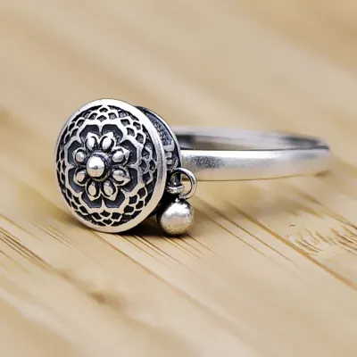 YIZIZAI Silver Color Buddhist Ring for Women Tibetan Prayer Wheel Ring OM Mantra 7 Chakras Ring Good Luck Women Ring