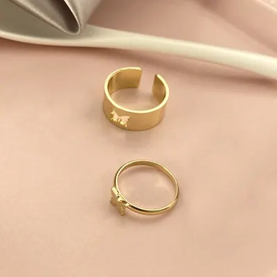 Punk Simple Style Lovers Butterfly Opening Ring Creative Women Gold Silver Color 2-Piece Ring Jewelry Gifts For Good Friends