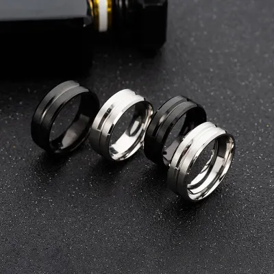 Men's wedding ring BASIC black pure 8MM stainless steel matte brushed ring, Christmas gif
