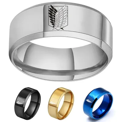 Anime Attack on Titan Black sliver Stainless Steel Ring Wings Of Liberty Flag Finger Rings For Men Women Jewelry Fans Gifts