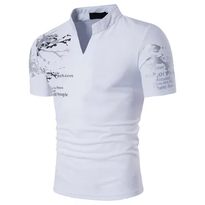 Dingshite Summe New Men's Fashion Short Leeve Stand Collar T Shirt