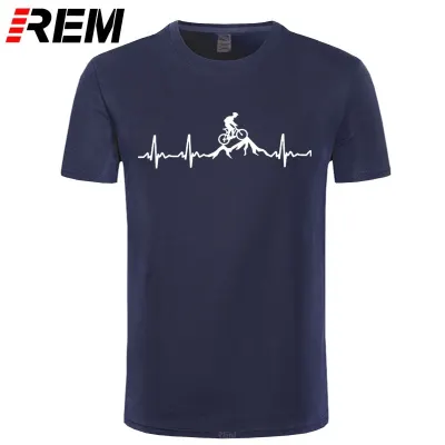 REM Mountain Bike Heartbeat Funny MTB Dirt Bike T Shirt Plus Size Custom Short Sleeve Men's T shirt Fashion Family Cotton