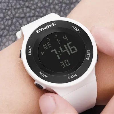 SYNOKE Digital Watch For Men Women Waterproof Sport Electronic LED Male Wrist Watch White Fashion Army Multifunctional Clock