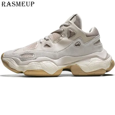 RASMEUP Plus Size Street Style Men's Chunky Sneakers Leather Men casual Trainers 2020 Fashion man Platform Shoes footwear