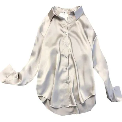 New Spring Autumn Women Fashion Long Sleeves Satin Blouse Vintage Femme Oversized Street Shirts Elegant Imitation Silk Blouse