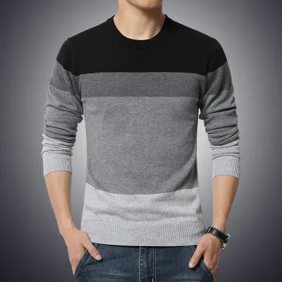 Casual Men's Sweater O Neck Striped Slim Fit Knittwear 2021 Autumn Mens Sweaters Pullovers Pullover Men Pull Homme M 3XL