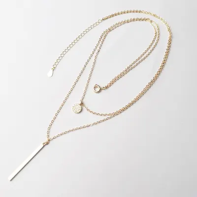 925 Sterling Silver Double layer Necklace Round Shiny Full Zircon Long pendant Necklaces Gift For Girl Fine Accessories NK062