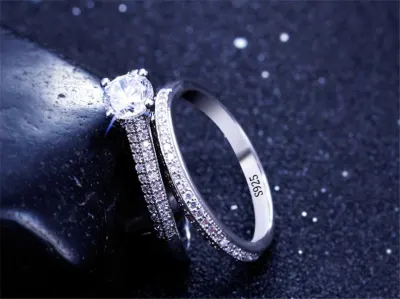 CC 925 Silver Rings For Women Simple Design Double Stackable Fashion Jewelry Bridal Sets Wedding Engagement Ring Accessory CC634