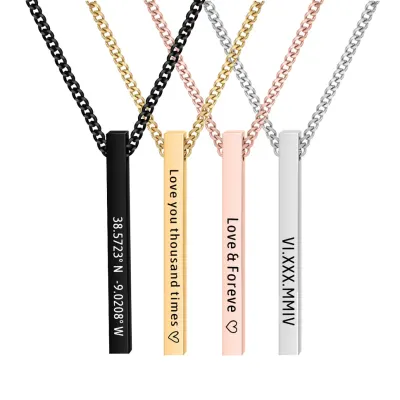 Engraved Bar Necklace Bracelet Custom Coordinate Name For Men and Women Personalized Stainless Steel Mantra Gift Jewelry Set