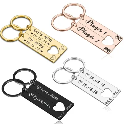 2PCS Customized Couples Keychain Valentine Anniversary Gift Boyfriend Girlfriend Key ring Husband Women Men Key Chain Love Gifts