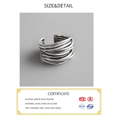 Real 925 sterling silver finger rings for women vintage lines Trendy fine Jewelry Large Adjustable Antique Rings Anillos