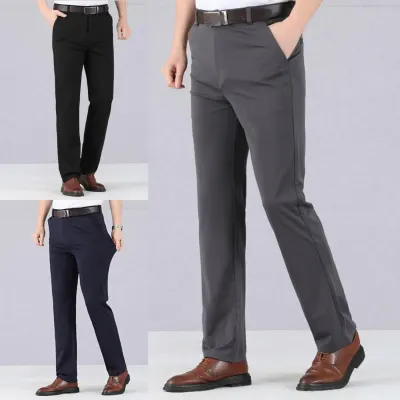 Summer Slim High Stretch Men's Casual Pants Classic Solid Color Business Casual Wear Formal Deep Crotch Suit Pants Drops hipping