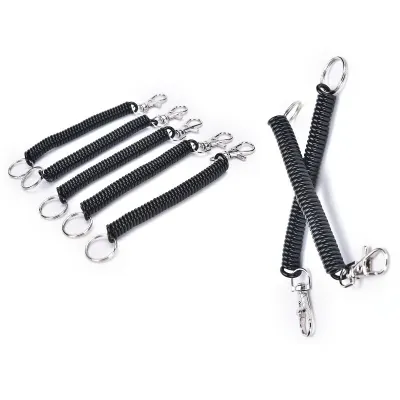 2PCs Elastic Spring Rope Key Chains Key Rings Silver Color Metal Carabiner For Outdoor Camping Anti-lost Phone Spring Keychain
