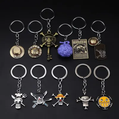 ONE PIECE Anime Keychain Car Bag Charm Key Chain Ring Pendant Keyring Luffy Hat Zoro Sanji Wanted Key Holder Accessories Jewelry