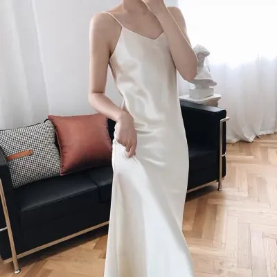 HOUZHOU Summer Dress Women Sexy Satin Dresses Slip Oversize Sundresses Green Elegant Casual Halter Streetwear