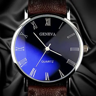 Men Watch Roman Numerals Blu Ray Faux Leather Band Quartz Analog Business Wrist Watch montre homme часы мужские наручные