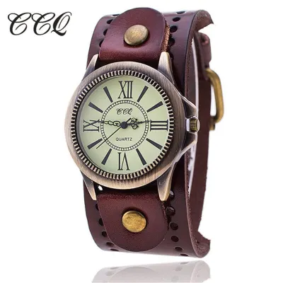 CCQ Brand Men Women Vintage Cow Leather Bracelet Wristwatches Casual Luxury Male Female Quartz Watch Relogio Masculino Relojes