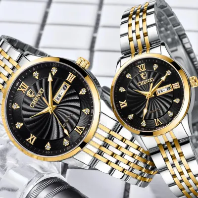 Chenxi Top Brand New Couple Watches Luxury Women Or Men Quartz Date Week Clock Wristwatches Female Waterproof Montre Femme 8212A