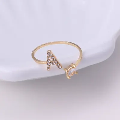A Z Letter Gold Color Metal Adjustable Opening Ring Initials Name Alphabet Female Creative Finger Rings Trendy Party Jewelry