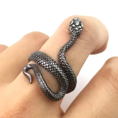 Retro Punk Snake Ring for Men Women Exaggerated Antique Siver Color Fashion Personality Stereoscopic Opening Adjustable Rings