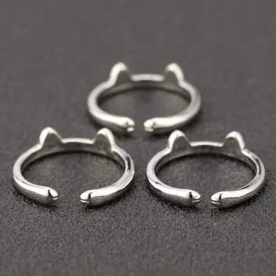Cat Ear Ring Kitty Dog Claw Paw Cute Adjustable Black Pink Silver Color Enamel Fashion Simple Dainty Animal Jewelry Wholesale