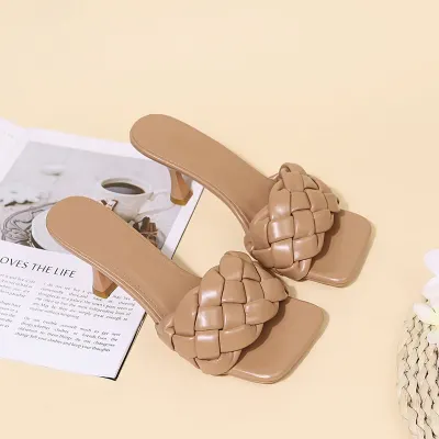 Luxury Slides Women 8cm High Heels Mules Fetish Pumps Individual Weave Leisure Blue Office Ladies Prom Slippers Women's Shoes