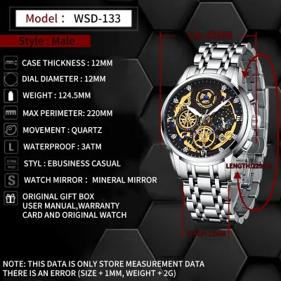 2021 New Fashion Men's Watch Stainless Steel Top Brand Luxury Waterproof Sports Chronograph Quartz Men's Relogio Masculino