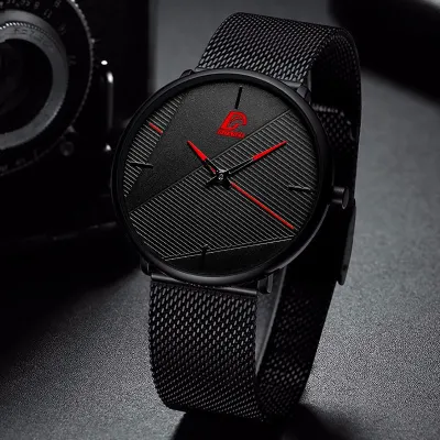 reloj hombre 2021 Fashion Watches Men Classic Black Ultra Thin Stainless Steel Mesh Belt Quartz Wrist Watch relogio masculino