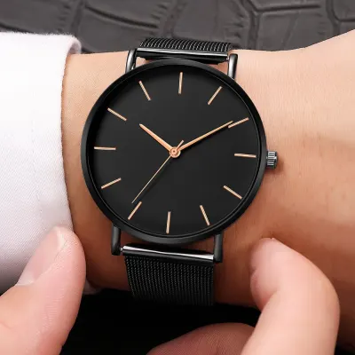 Minimalist Men Fashion Ultra Thin Watches Simple Men Business Stainless Steel Mesh Belt Quartz Watch Relogio Masculino