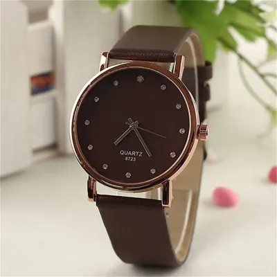 Fashion Women's Faux Leather Band Wristwatch Rhinestone Inlaid Quartz Watch
