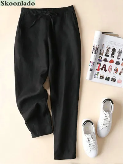 newest cotton linen pants women elegant trousers lady formal pants plus size S 5xl famous brand design cotton trousers popular