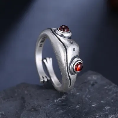 Fashion Cute Frog Ring Frog Lady Cartoons Open Ring Men Retro Punk Animal Figure Ring Fashion Party Bohemian Hip Hop Jewelry