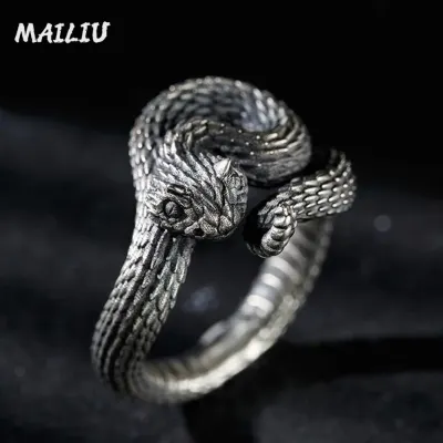 Rattlesnake Ring Vintage Silver Plated Snake Ring Motorcycle Party Punk Domineering Ring Women Men Ring Cool Hip Hop Jewelry